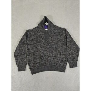 Alan‎ Flusser Sweater Mens XL Gray Black Brown Half Zip Marled Knit Pullover